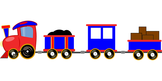 ilustrace parního nákladního vlaku